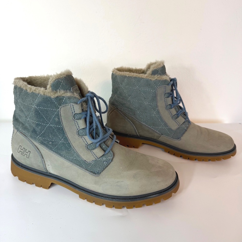 Helly Hansen W Vega Boots 9.5 Blue Gray Nubuck Fur Lined Winter Apres Gorpcore